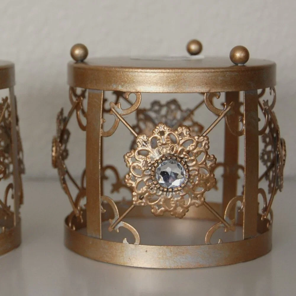 Pier 1, NEW Set of 2 Rustic Gold Candle Holders, 4.25
